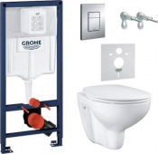 Инсталляция GROHE 39586000 Bau Ceramic, набор 5 в 1, с подвесным унитазом и панелью смыва Skate Cosmopolitan(38732000) из 2-х частей