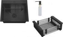 Мойка РМС MR-5050BL, 50*50, толщ. 3,0*1,0 мм, с сифон.+корзина+дозатор, Черная матовая