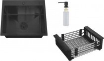 Мойка РМС MR-5050BL, 50*50, толщ. 3,0*1,0 мм, с сифон.+корзина+дозатор, Черная матовая